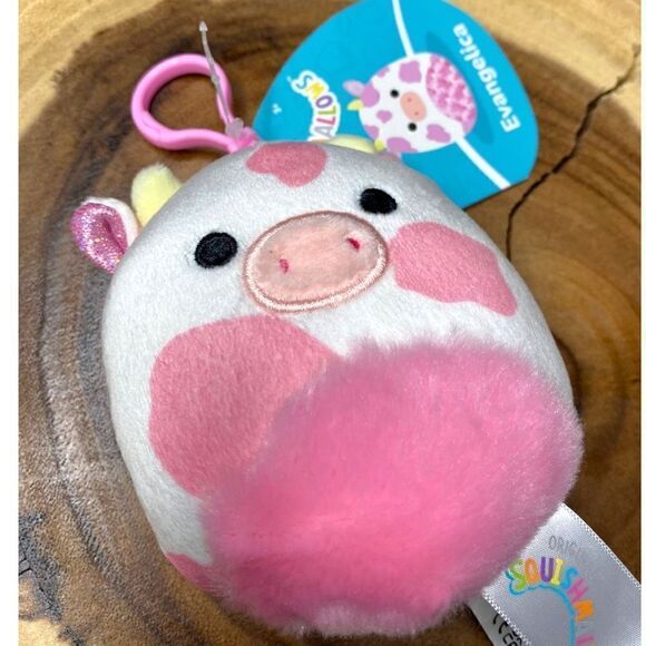 Squishmallows Evangelica The Pink Spotted Cow 3.5” Clip Keychain Vday 2023 - Picture 2 of 7